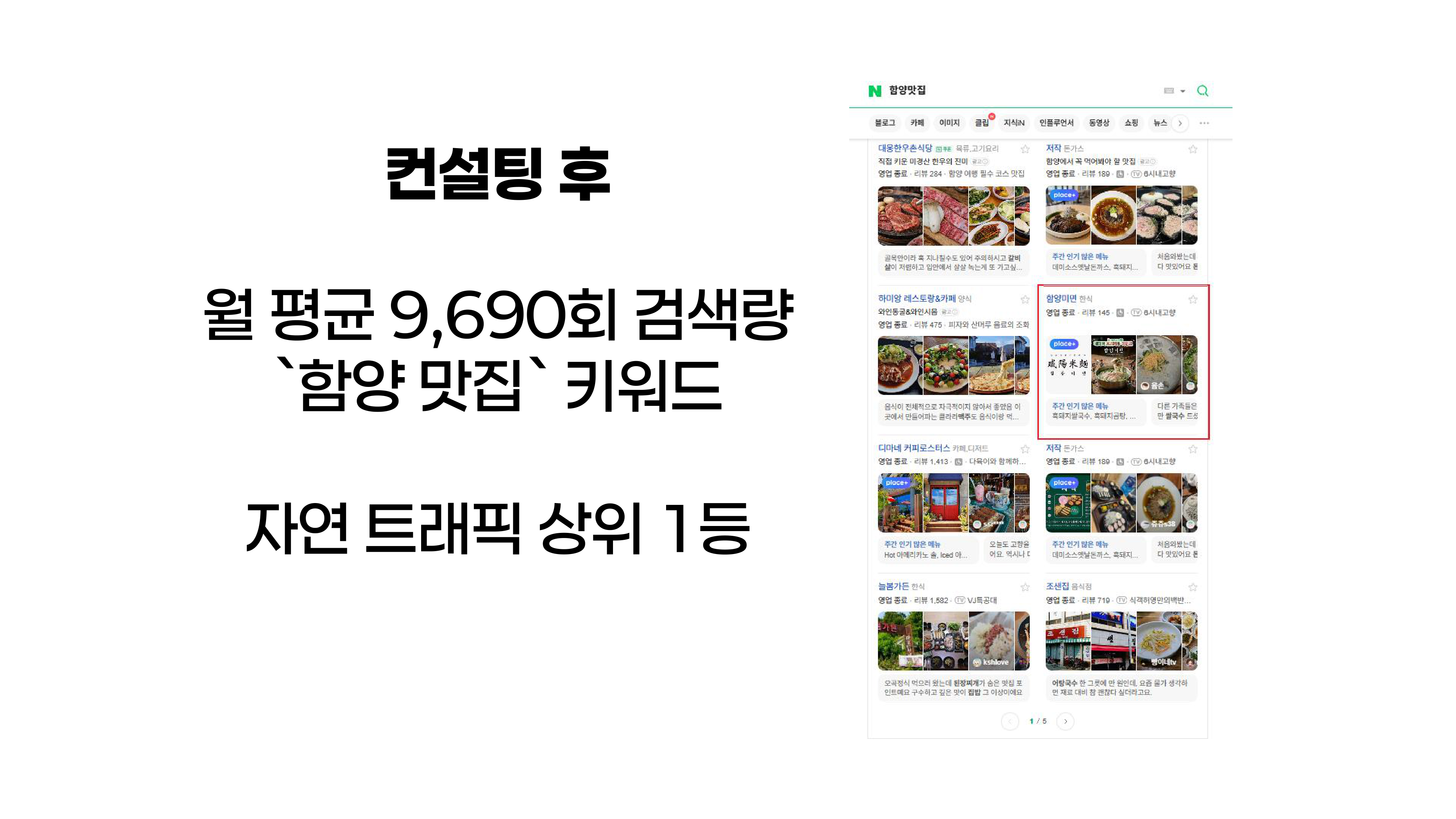 컨설팅 후 — 자연 트래픽 상위 1등